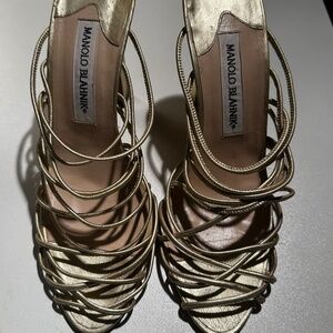 Manolo Blahnik gold leather heels